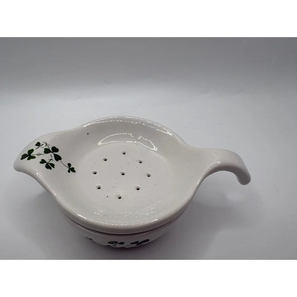 Erin China Carrigaline Ireland Shamrock Tea Strainer and Drip Bowl Set White